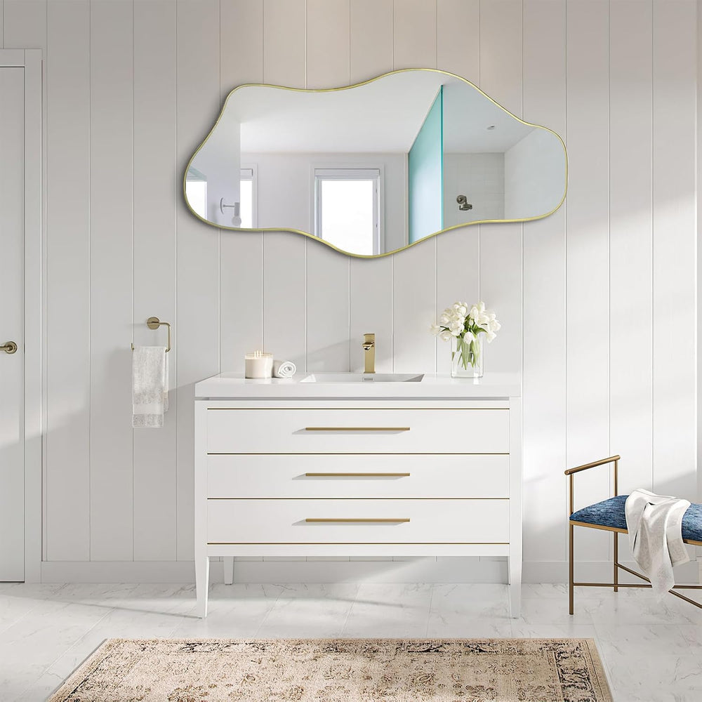 47"x24" Irregular Wall Mirror, Asymmetrical Frameless Mirror