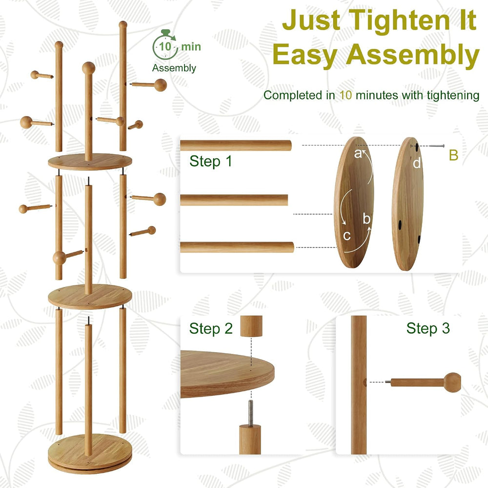 FROMJBEST Coat Rack Freestanding,Coat tree Entryway,Mid-Century,Nature Wood