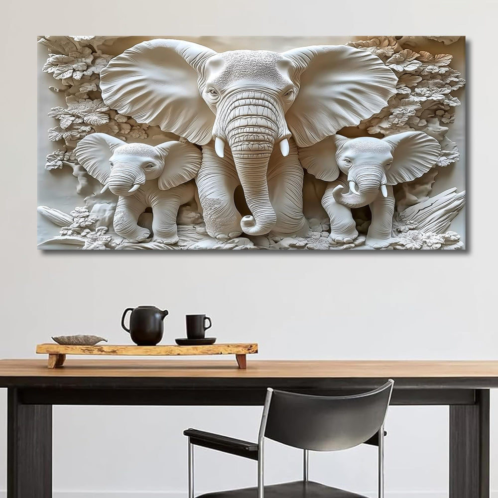 MooMel Large Framed Elephant Family Wall Art Canvas Wall Decor 79x40 Inch Abs...
