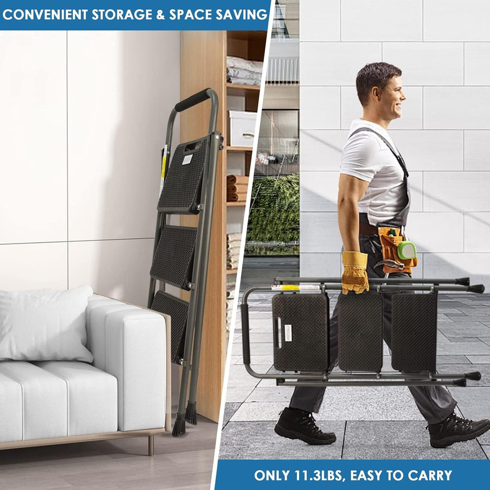 GOLYTON 3 Step Ladder,Step Stools for Adults, 500lbs Capacity