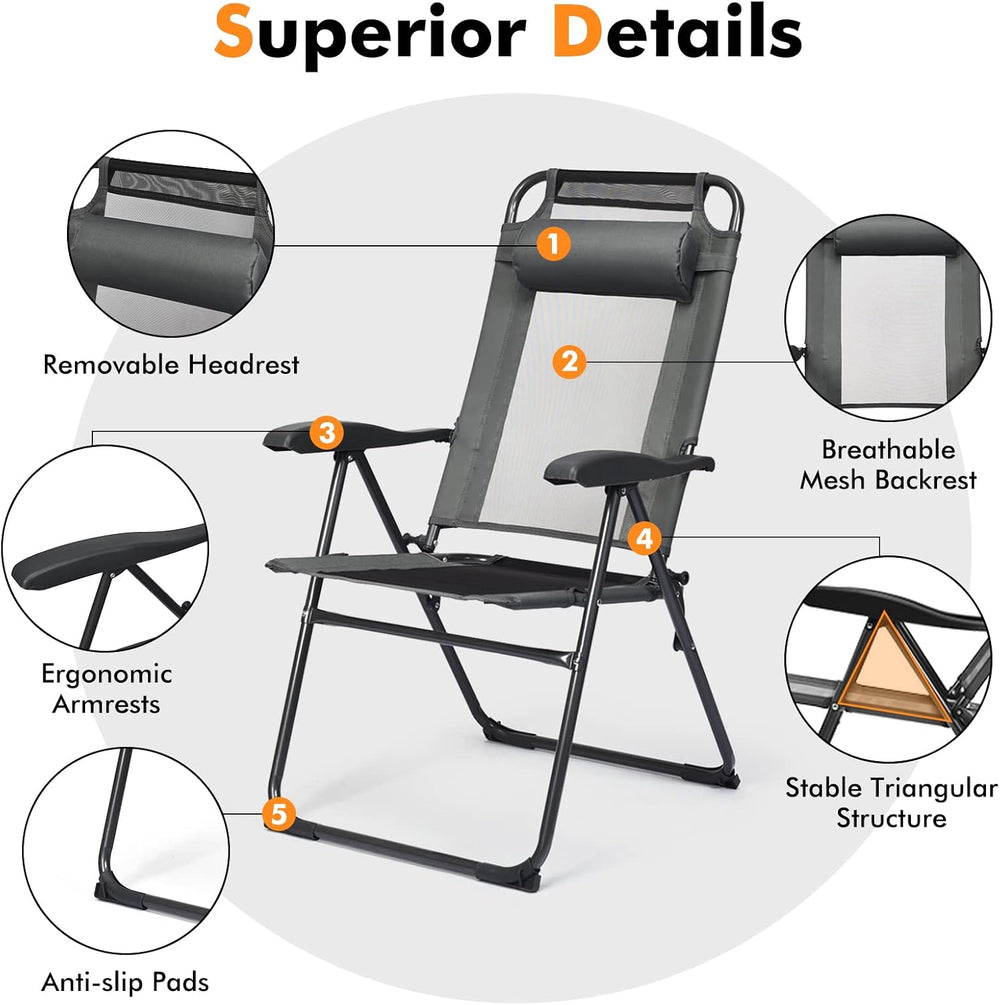 Tangkula Folding Patio Dining Chairs Set of 4, Portable Patio Chairs with 7 L...