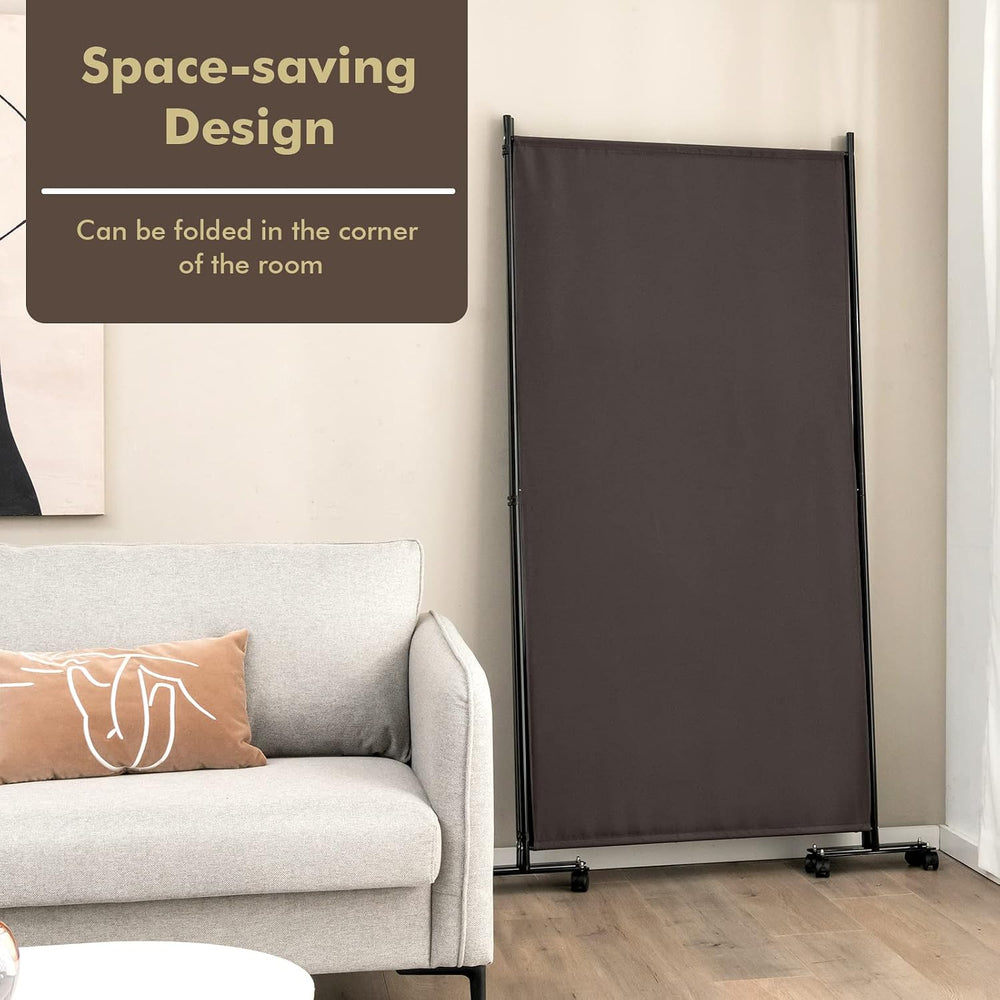 Giantex 3 Panel Folding Room Divider with Wheels, 103" x 71", Brown