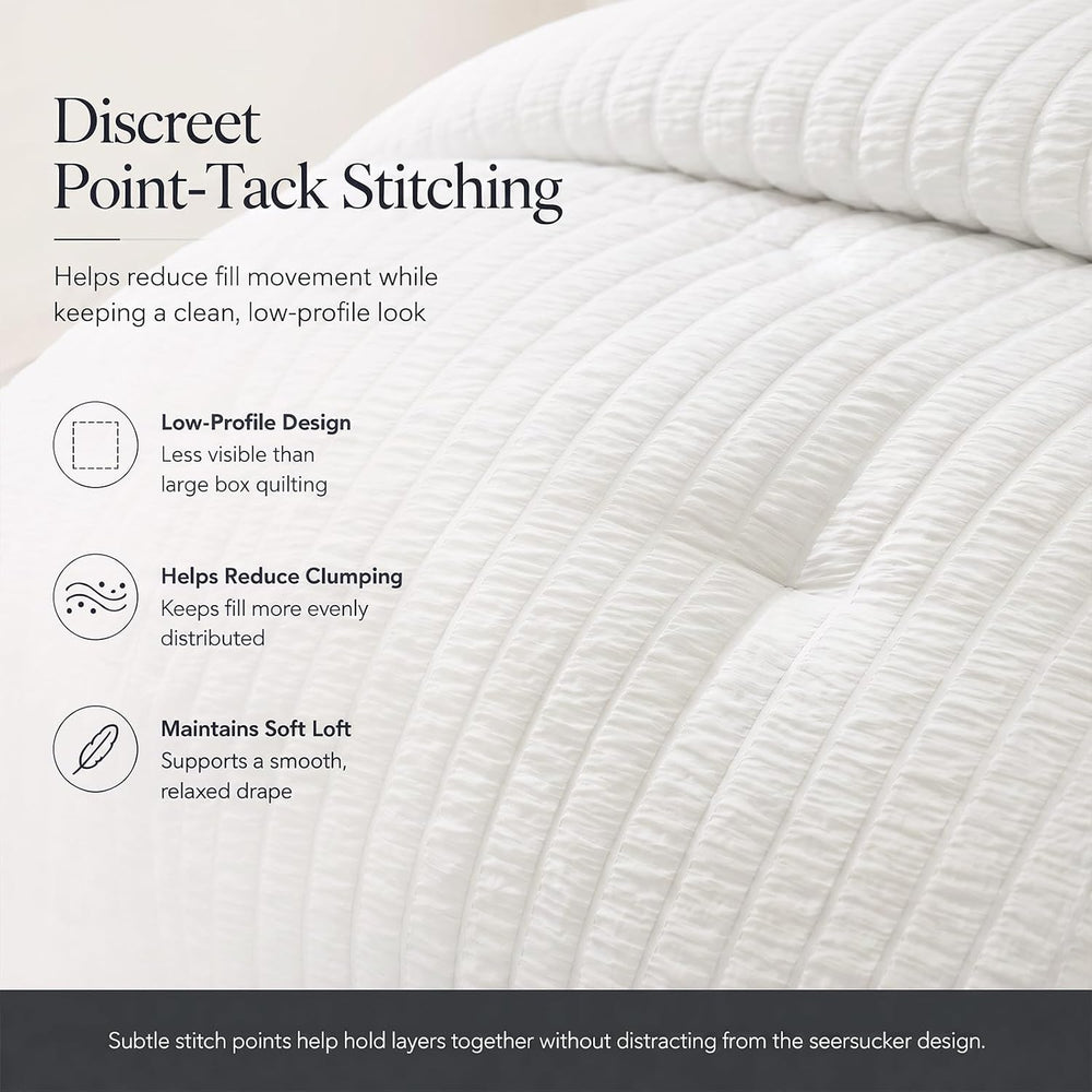 CozyLux King Size Comforter Set, 7 Pieces White Seersucker Bed in a Bag