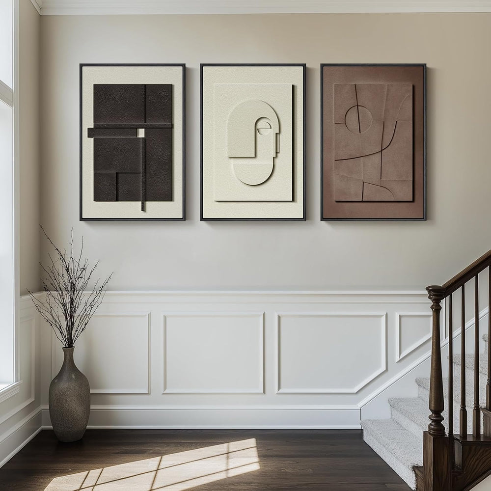 3D Textured Framed Abstract Wall Art Set, 3 Piece Modern Artwork, 16x24 In