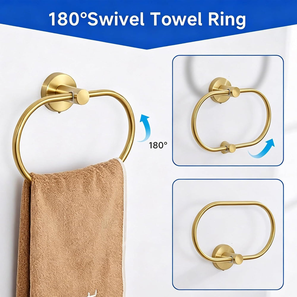 7-Piece Bathroom Hardware Accessories Set, SUS304 Towel Bar, Gold