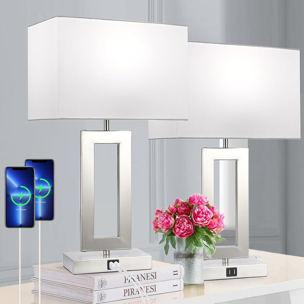 22'' Lamps for Bedrooms Set of 2, Touch Control Table Lamps with 2 US...