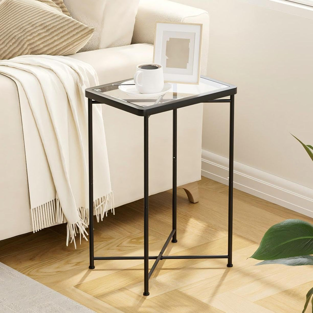 Garden 4 you Small Side Table, Glass End Table Set of 2, Black Outdoor Side T...