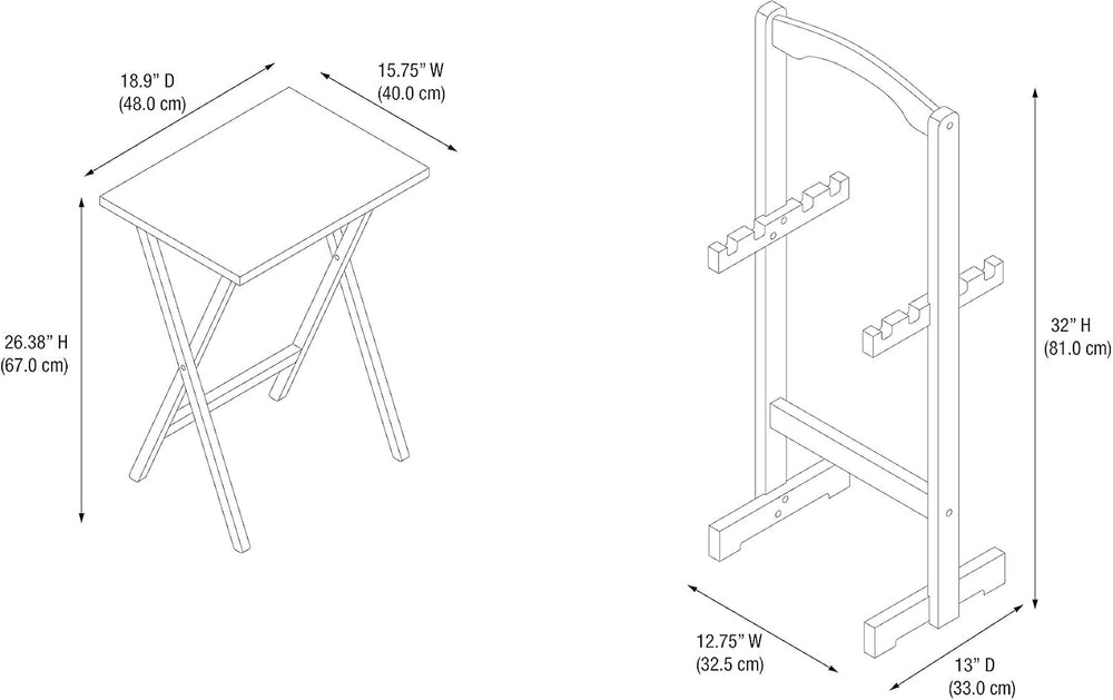 Linon Tray Table Set, 15.75"D x 18.9"W x 26.38"H, White