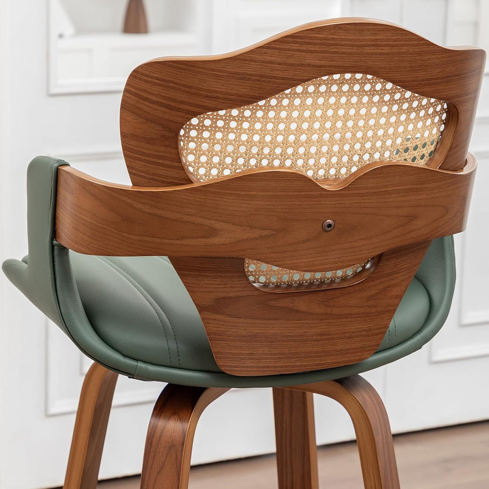 WUPOTO Mid-Century Modern Swivel Bar Stools with Supportive Rattan Back &...