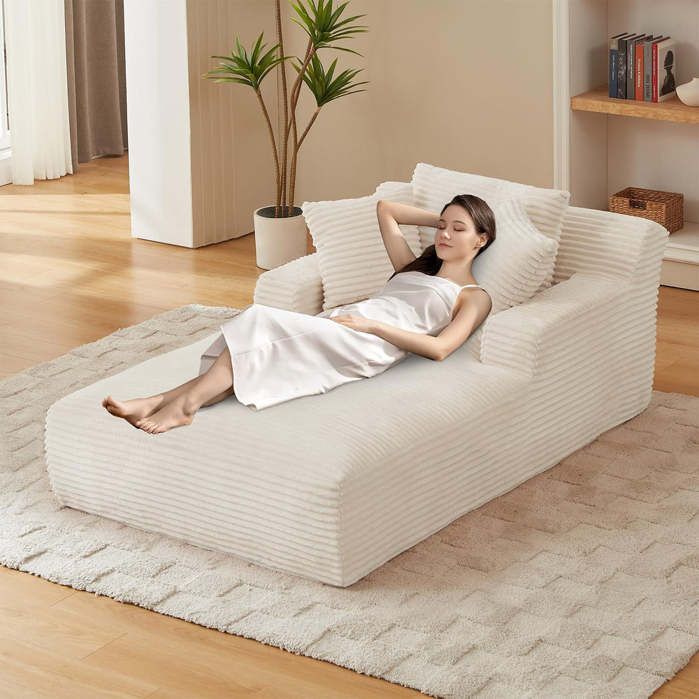 HANXIN Couch Chaise Lounge Chair Indoor, Boneless Sleeper Sofa Bed, Beige