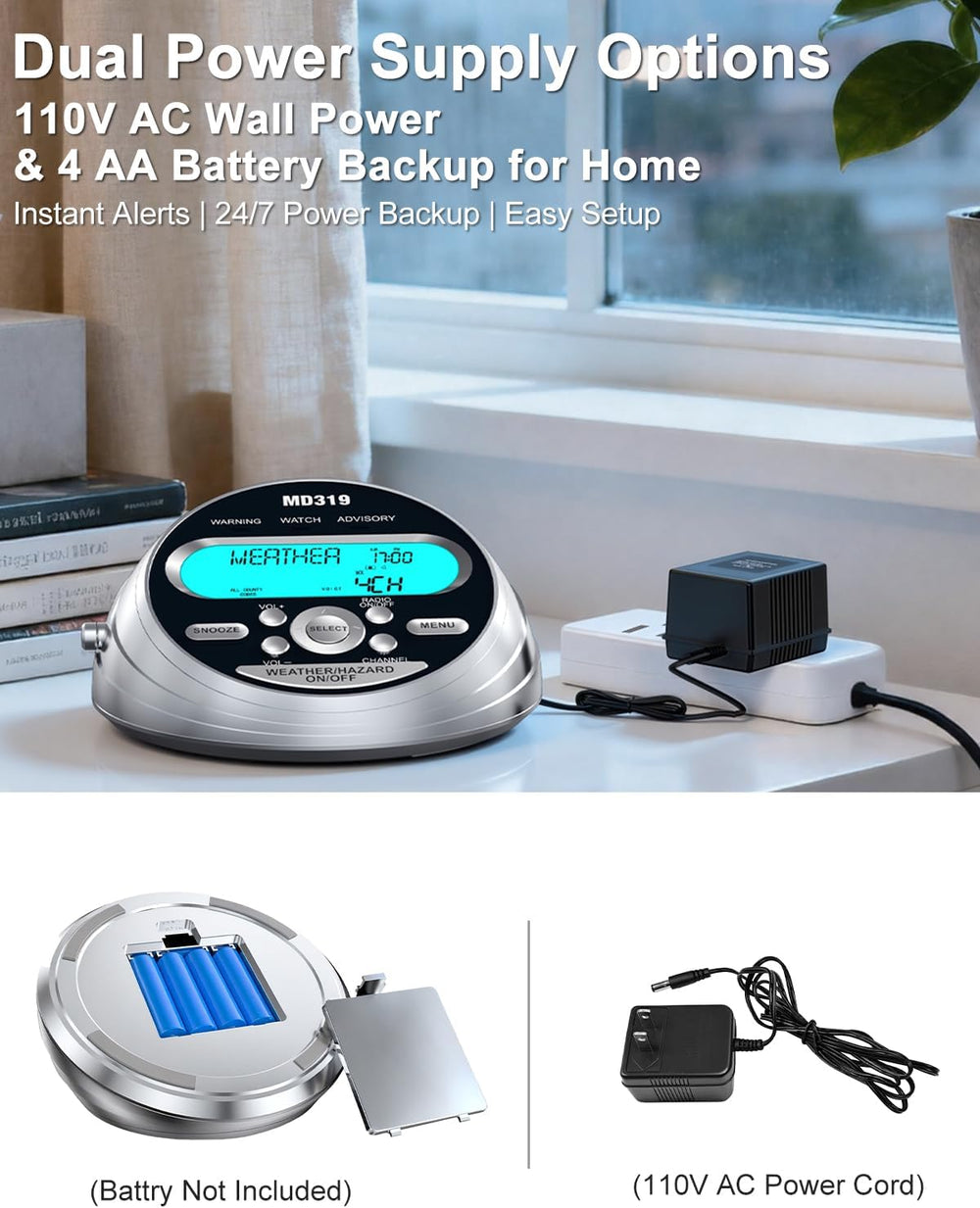 Weather Alert Radio with 23 County Codes,80+ NOAA Alerts,for Tornado,Storm