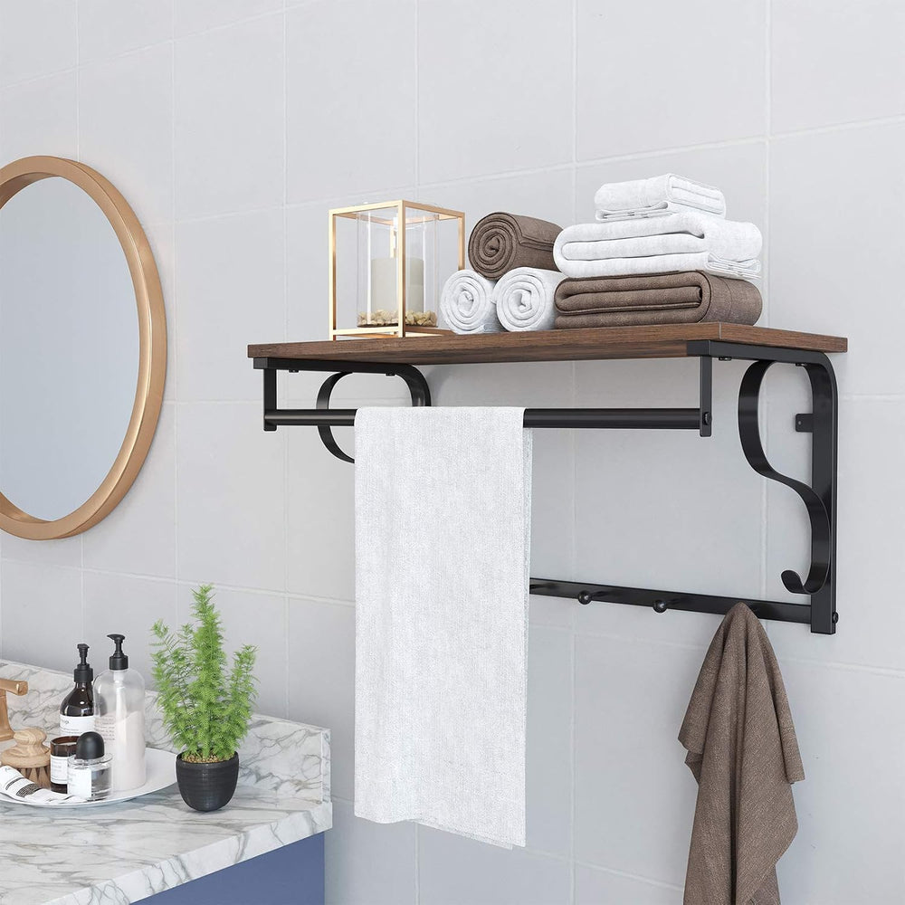 VASAGLE Coat Rack Wall Mount, Wall Hooks with Shelf, Hanging Rail, 5 Hooks
