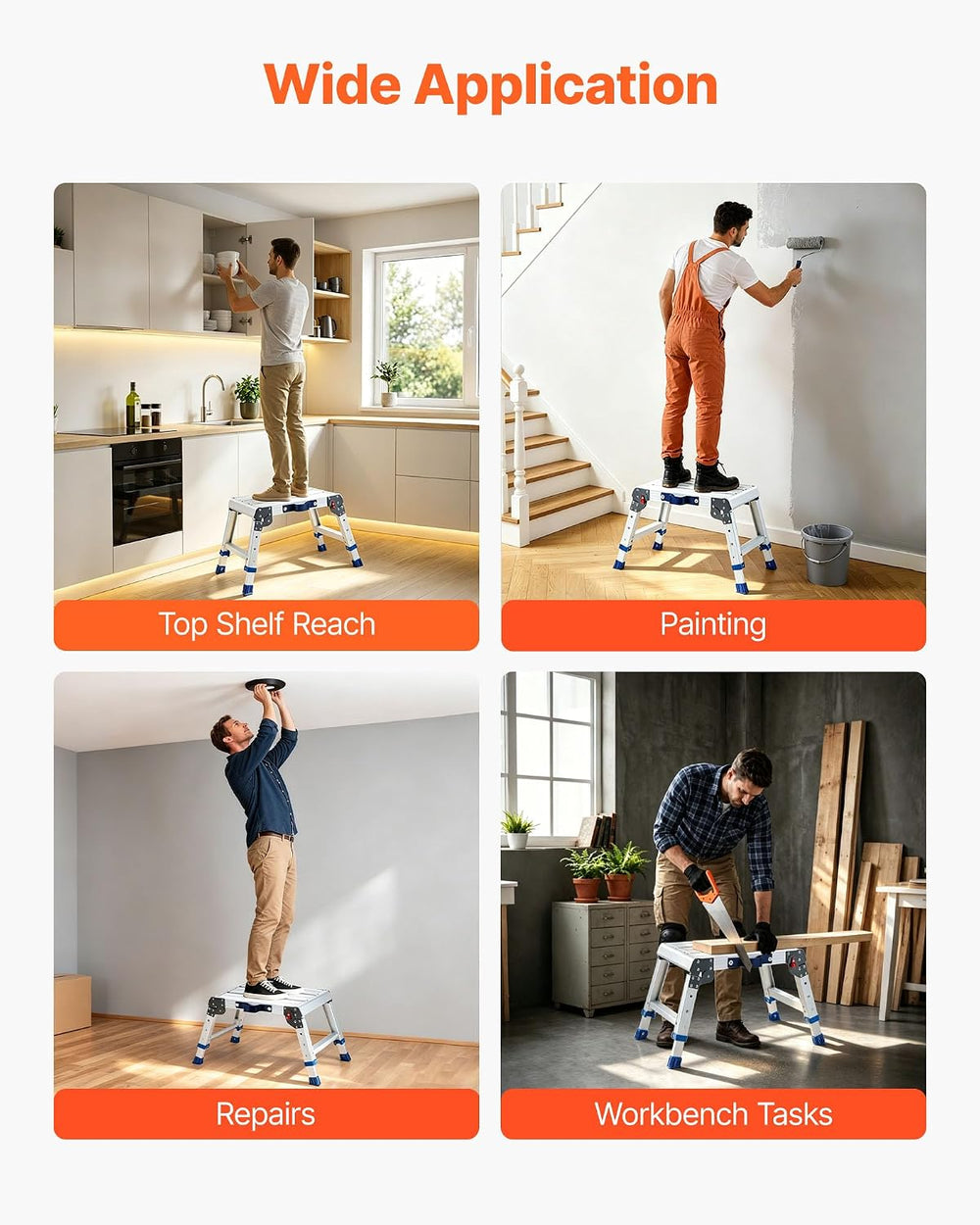 VEVOR Folding Work Platform, Adjustable Height 12-16 in, 500 lbs Capacity Alu...