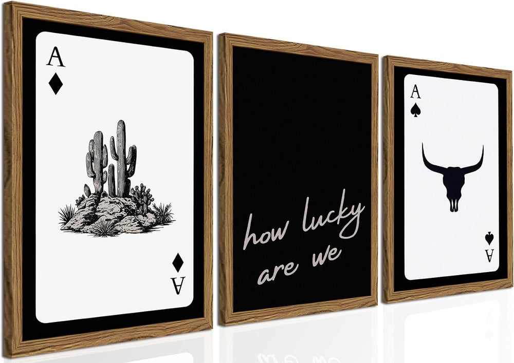 Western Wall Art Set of 3, Southwestern Cowboy Playing Card Wall Decor, Longh...