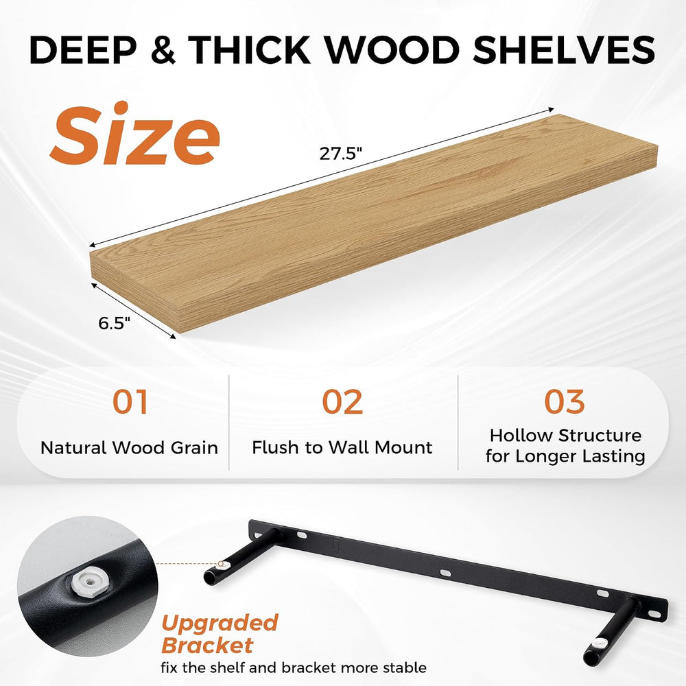 Fun Memories 27.5 Inch Deep Floating Shelves, Set of 2 Heavy Duty Wall Mounte...