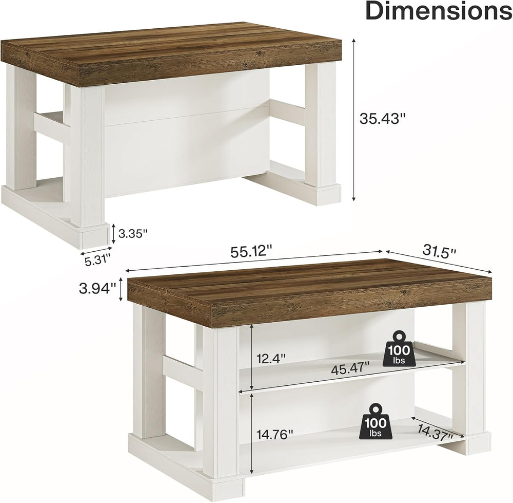 Tribesigns Kitchen Island with Storage, 55-Inch Farmhouse Stationary Island T...