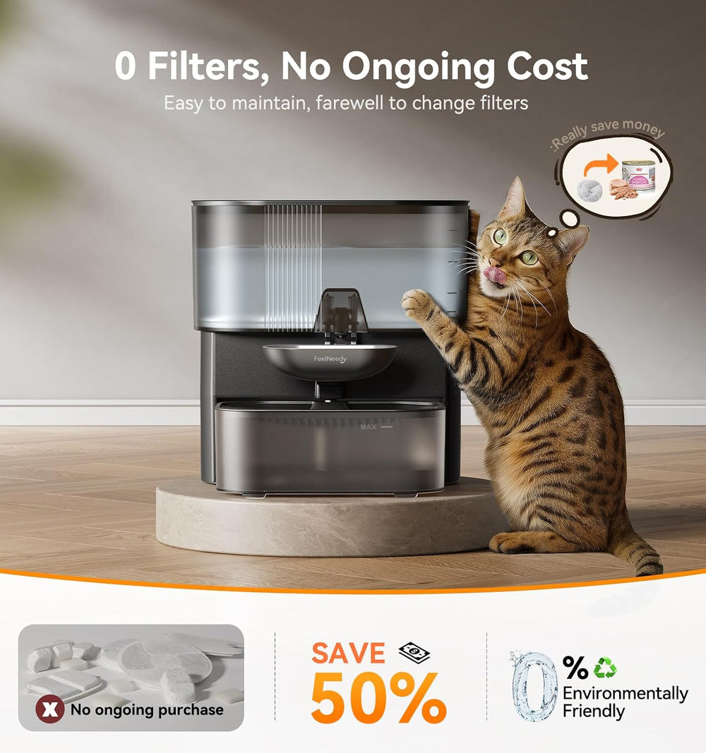 Wireless Cat Water Fountain No Filters, Wastewater Separation, FEELNEEDY Stai...