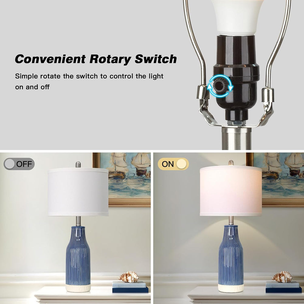 24.5" Blue Ceramic Table Lamps Set of 2 for Bedroom, Modern Table Lamps ...