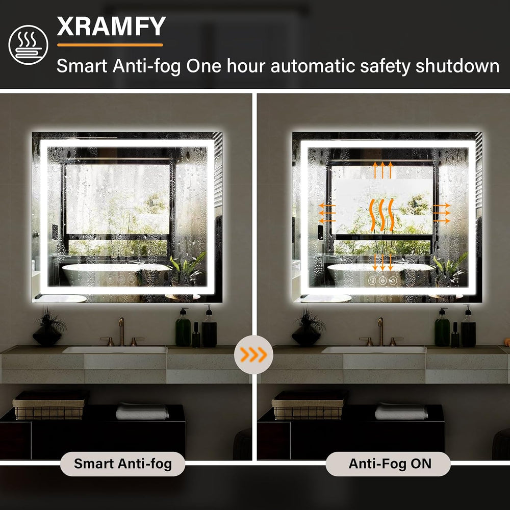 XRAMFY 47"X47" LED Bathroom Mirror, Backlit + Front Lit Wall Mirror