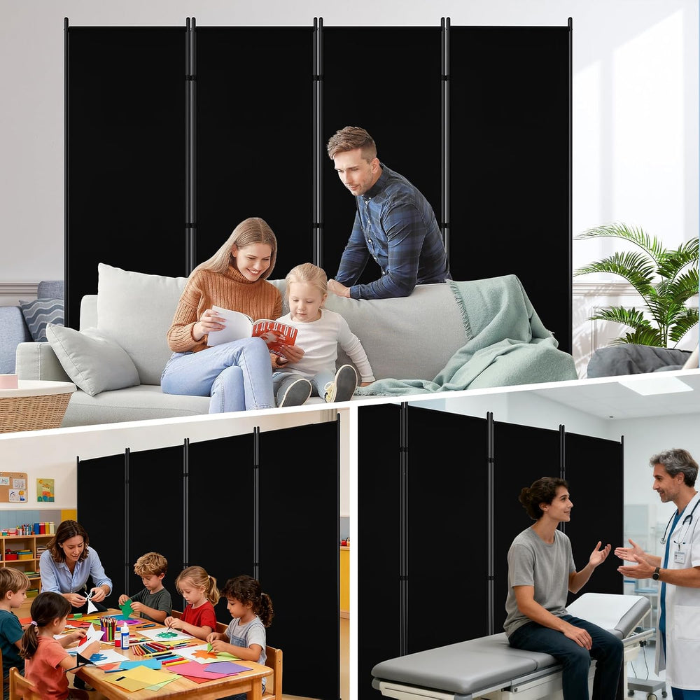 AKTOP 4 Panel Room Divider, 88"W x 6FT Fabric Folding Privacy Screen, Black
