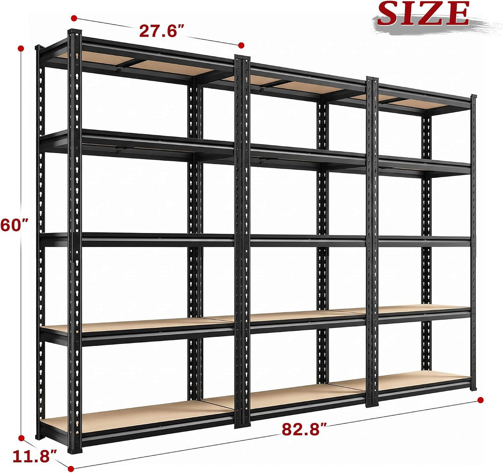 REIBII Set of 3 Storage Shelves 5 Tier Garage Shelving Heavy Duty Load 2000LB...
