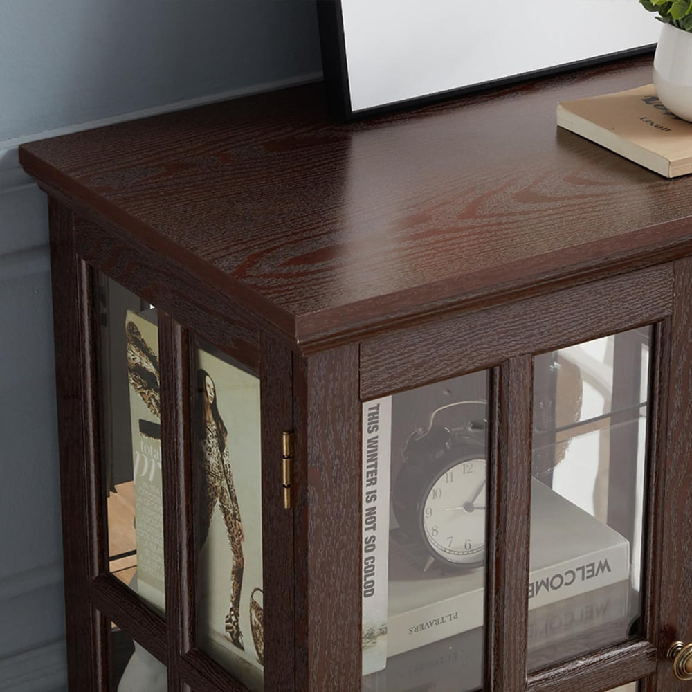 30" Curio Display Cabinet with Glass Doors, LED Light & Shelves