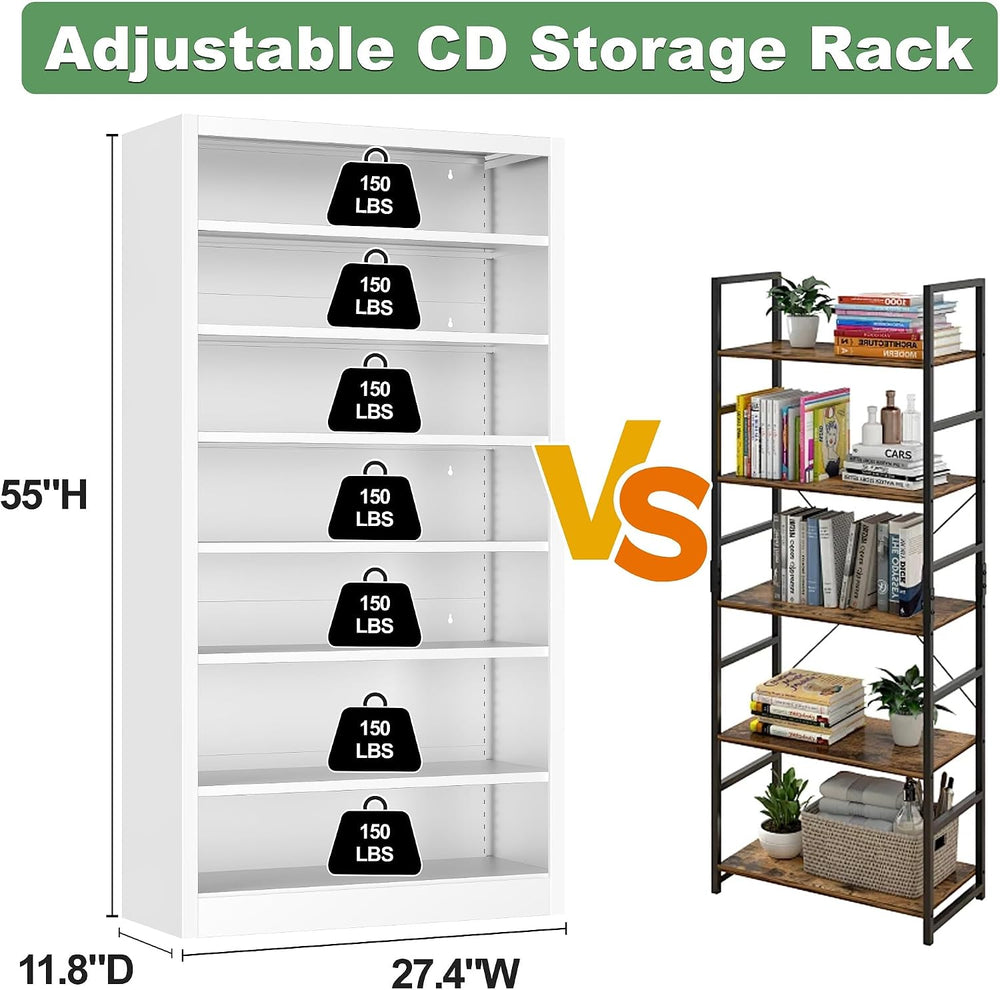 Metal CD Storage Shelf, 7 Tier Tall DVD Storage Cabinet with Adjustable Shelv...
