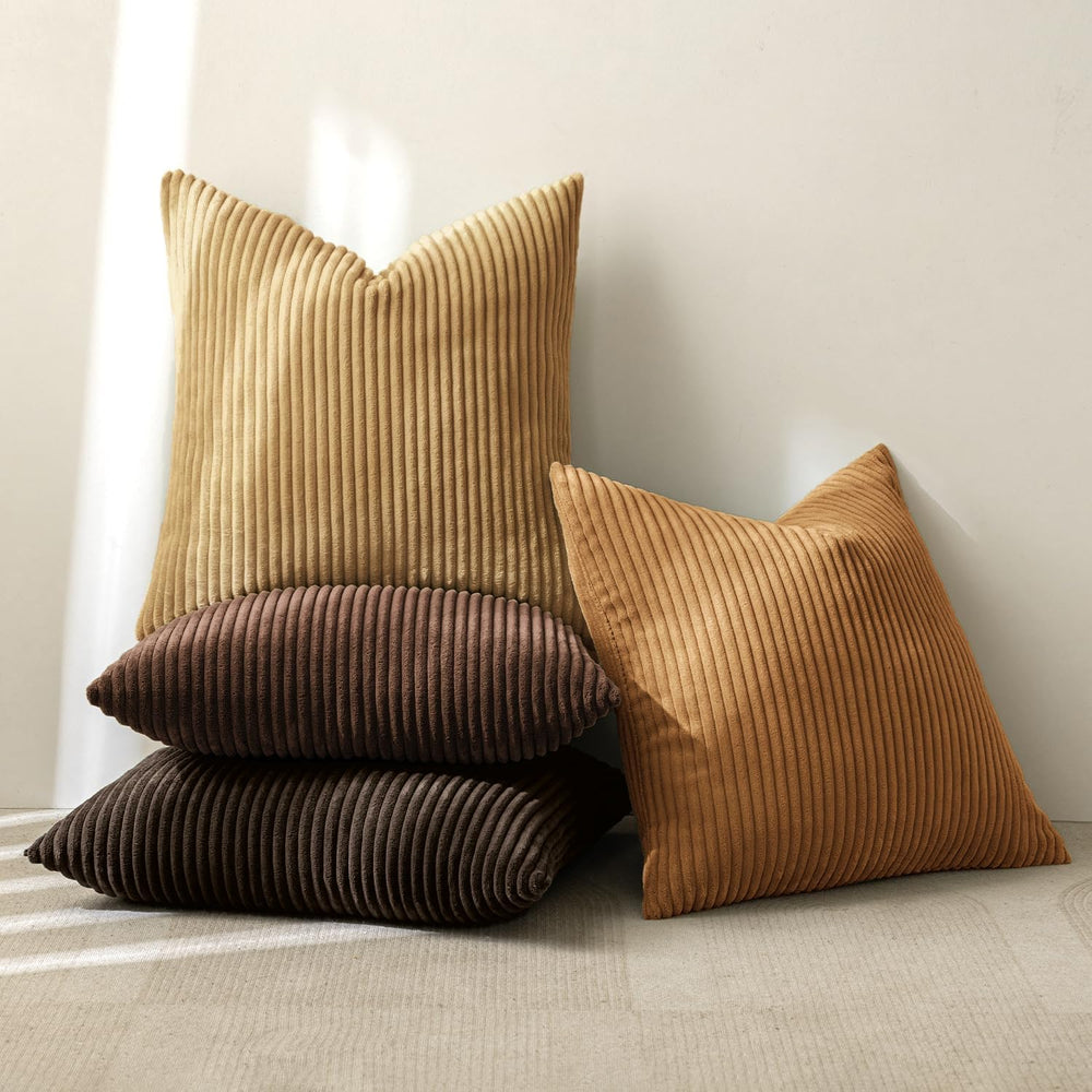 MIULEE Fall Corduroy Decorative Throw Pillow Covers Camel Brown 20x20
