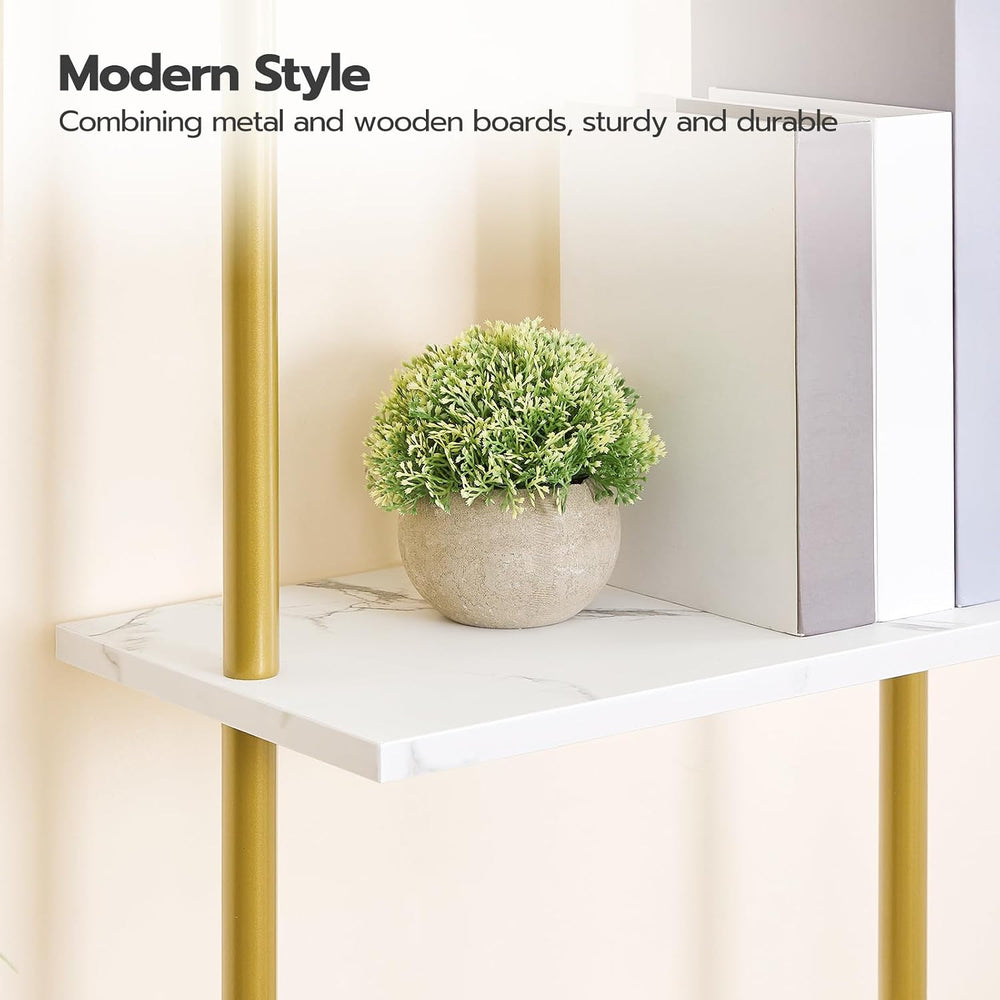 HOOBRO DIY Ladder Shelf, 6-Tier Wooden Wall Mounted Bookshelf, Narrow Gold Bo...