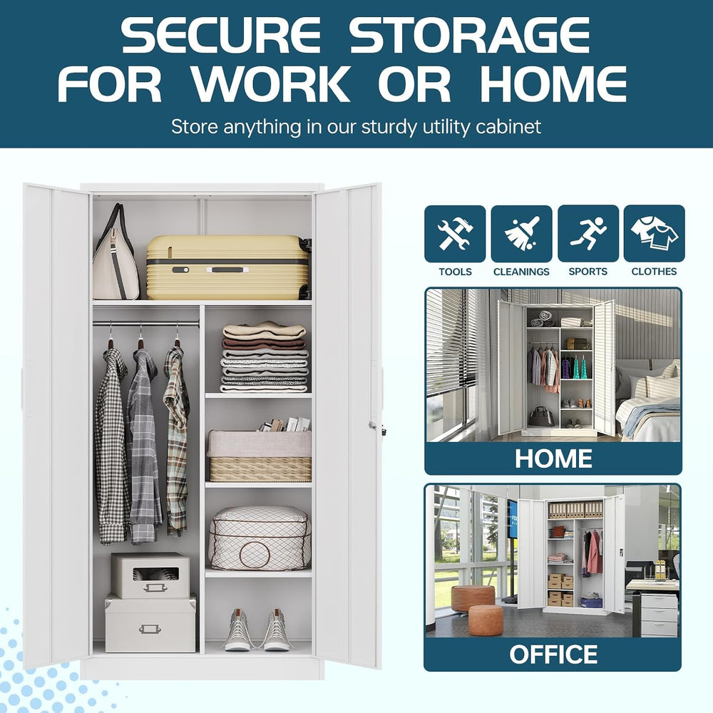 MIIIKO Steel Wardrobe, 72" Combination Storage Cabinet with Clothes Rod ...
