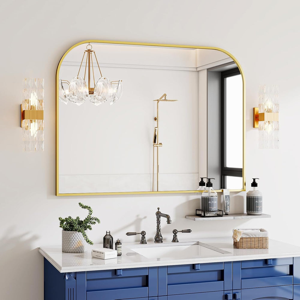 Gold Arched Top Wall Mounted Mirror 38"x30"