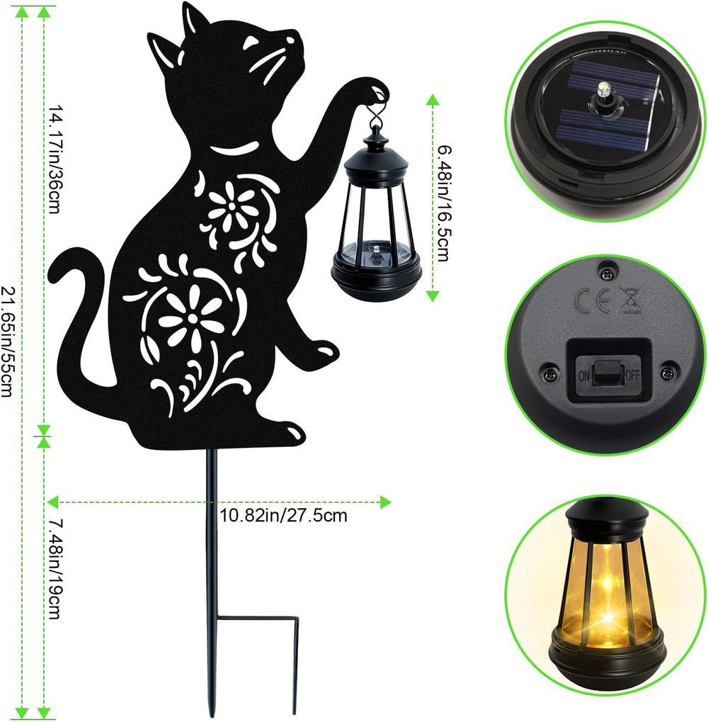 Solar Cat Hanging Lantern Outdoor, 2 Pack Black Cat Solar Lights, Cat Lover G...