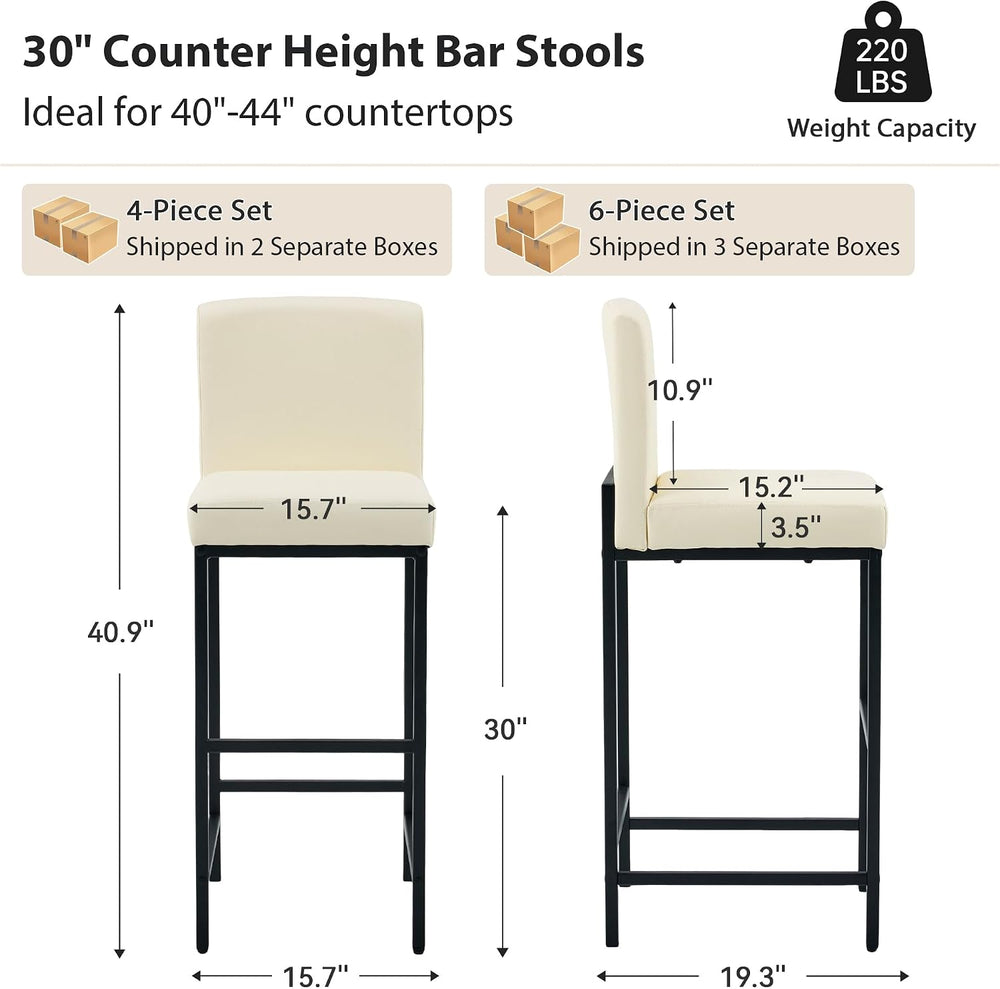 30 Inch Bar Height Bar Stools with Back Set of 2, Beige