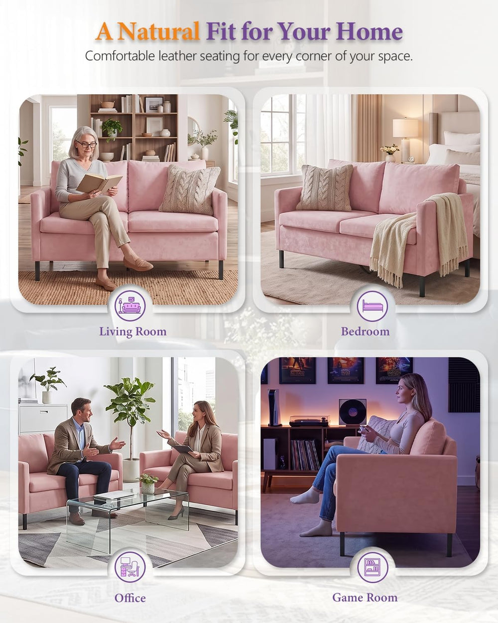 TYBOATLE 51'' Pink Small Couch Loveseat, 2-Seater Upholstered Sofa