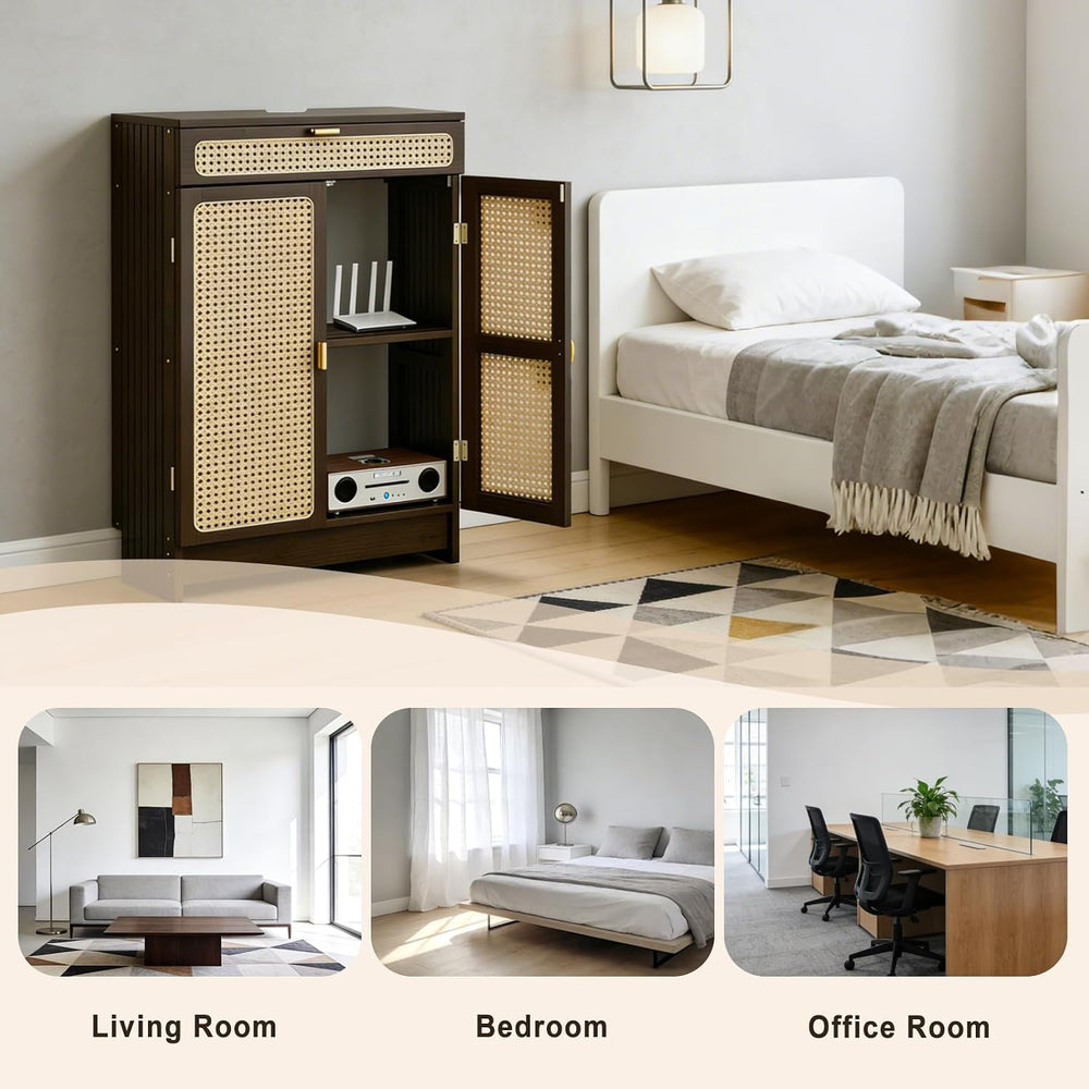 Jueraori WiFi Router Storage Cabinet with Adjustable Shelves, No Back Panel