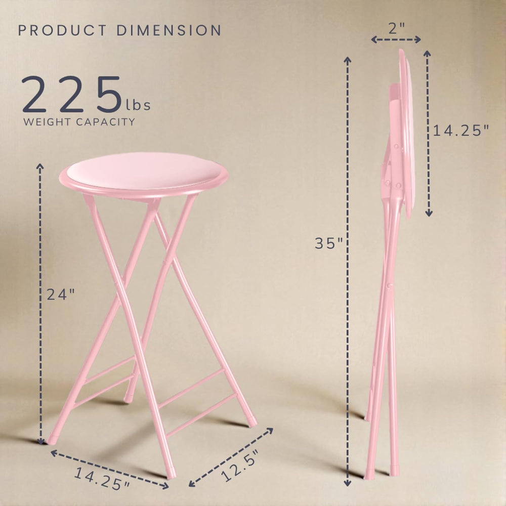 Lavish Home Folding Stool with Padded Backless Seat Set of 2, Pink, 24”