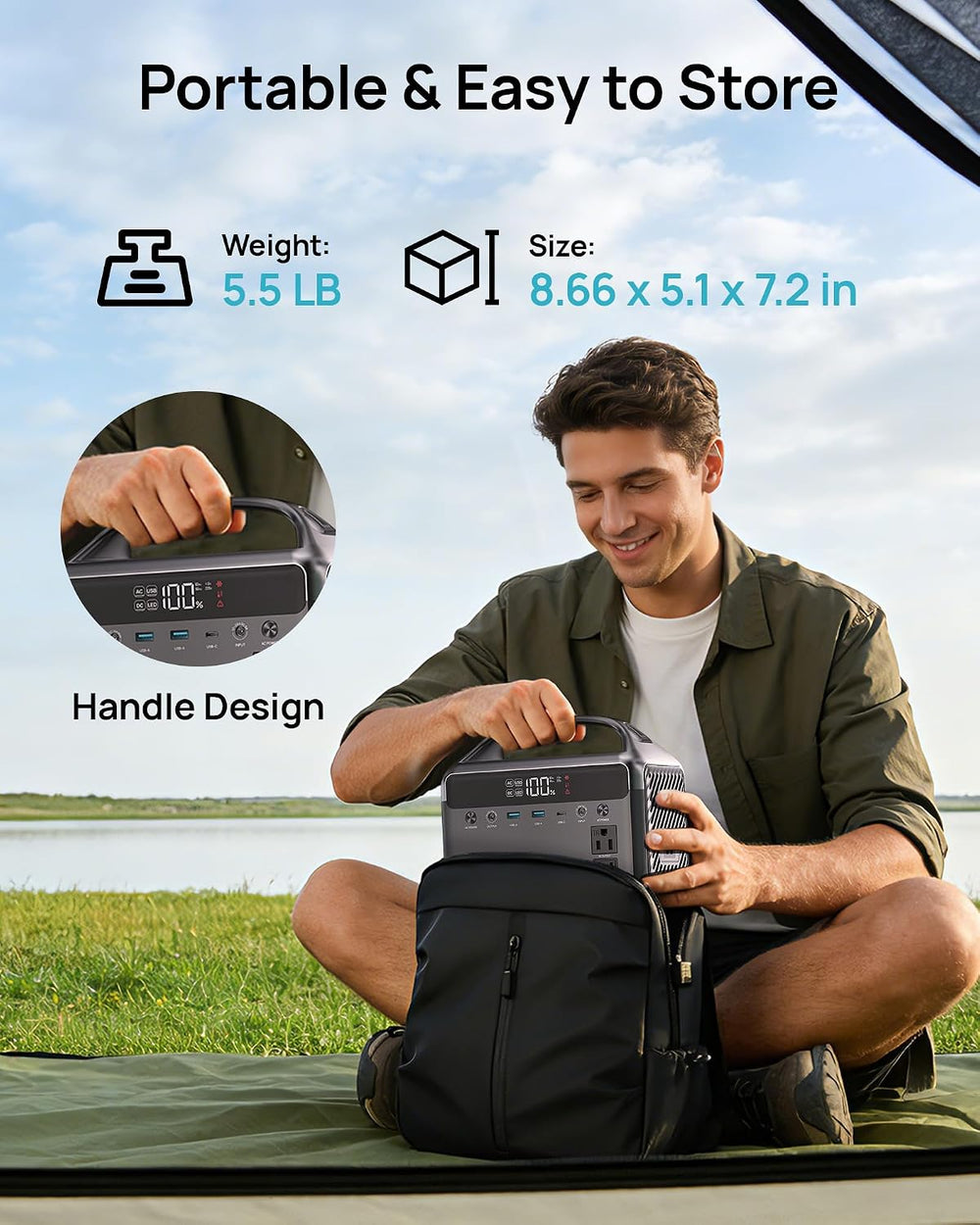 Portable Power Station 192Wh(60,000mAh) with Bag, 300W (600W surge) Power Ban...