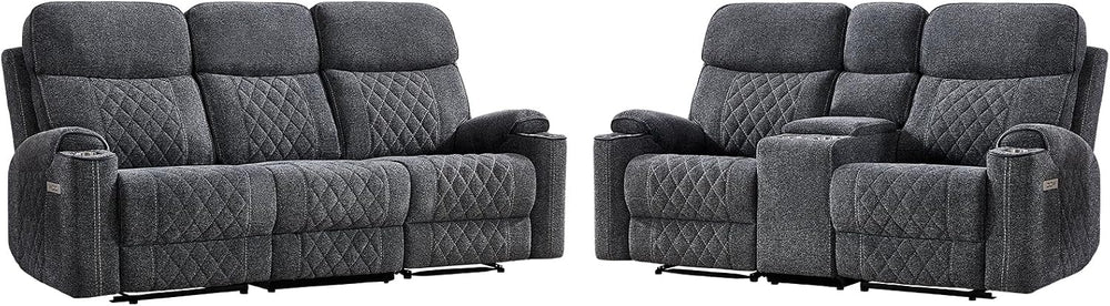 HAOMARKETS 2-Piece Power Recliner Sofa Set with Charging Port, Include 2-Seat...