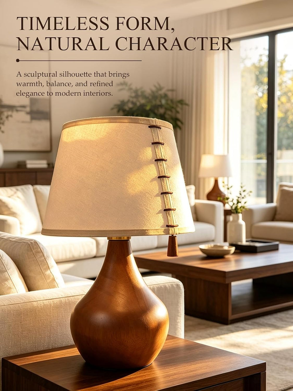 MOFFE Solid Wood Table Lamp for Bedroom with One-Piece Shade