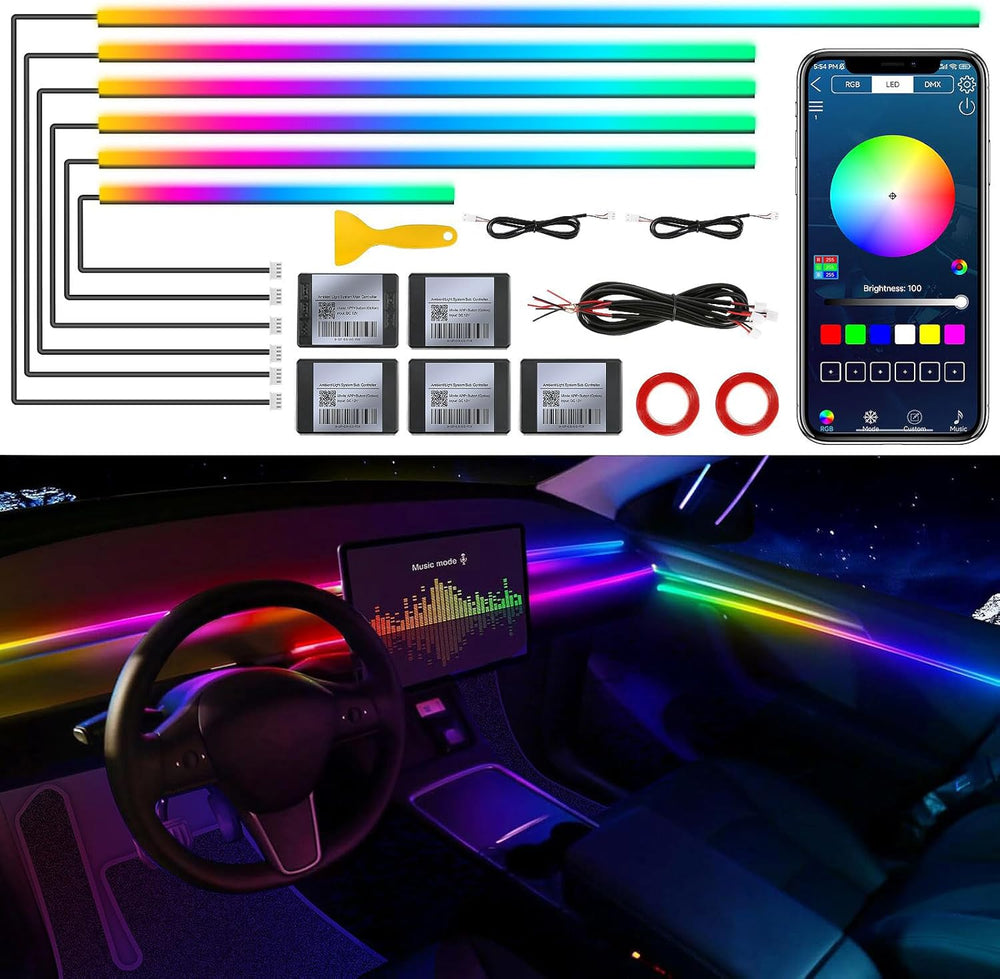 Dreamcolor Acrylic Interior Car LED Strip Light with Wireless APP, RGB 6 in 1...