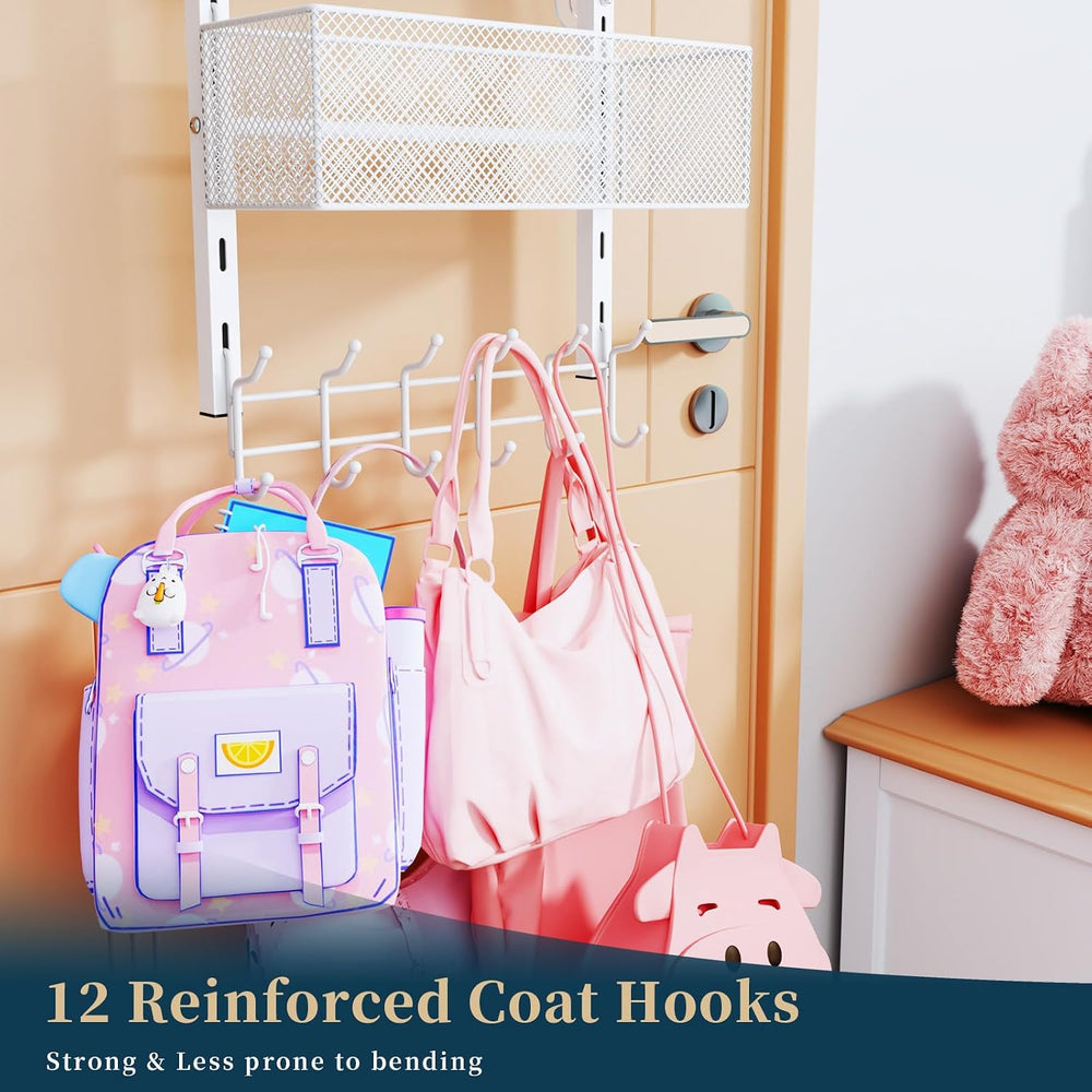 Consumest Over The Door Hooks Organizer - 4 Tier Door Coat Rack with 3 Basket...