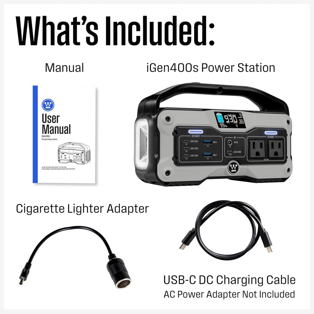 Westinghouse iGen400s 400 Watt, 183Wh Portable Power Station and Solar Genera...