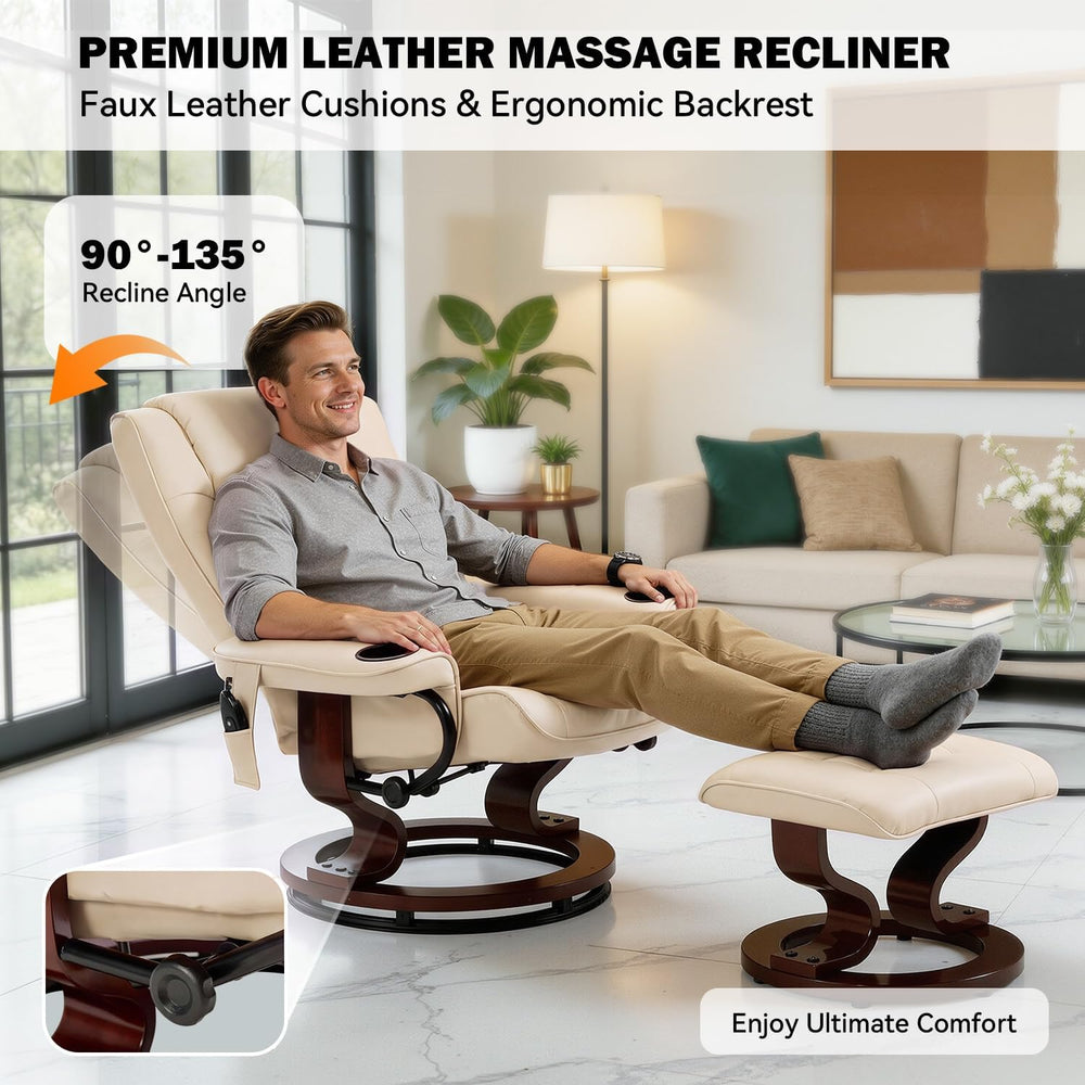 AVAWING Reclining Chair with Vibration Massage Faux Leather Recliner with Ott...