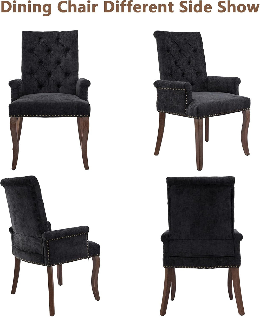 mikibama Chenille Upholstered Dining Chairs with High Back Set of 4,Vintage T...