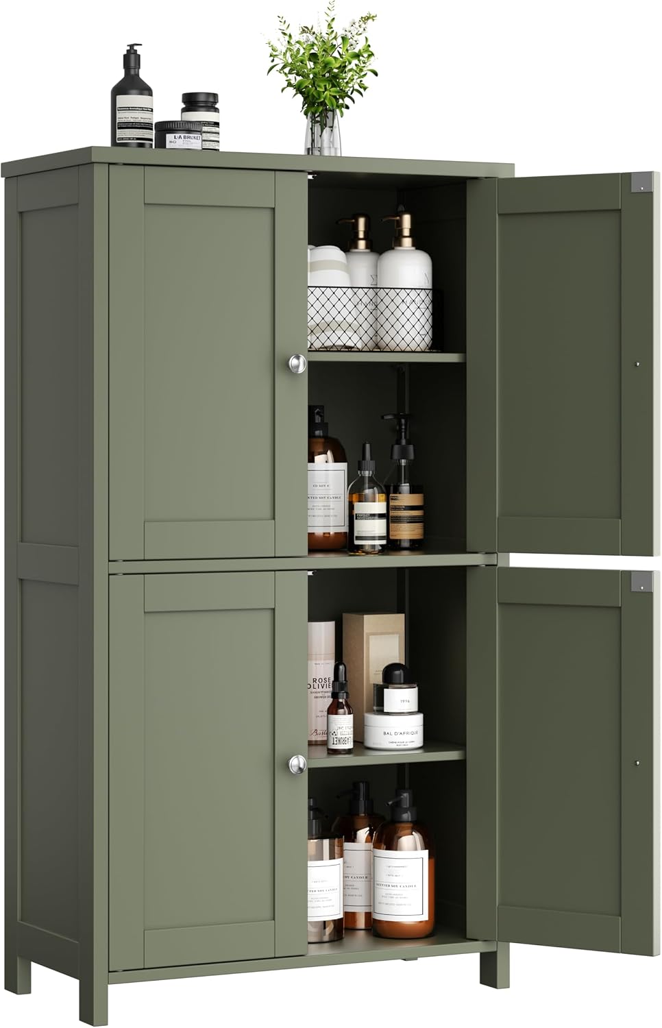 Shintenchi Bathroom Storage Cabinet 4 Doors & Adjustable Shelves Green