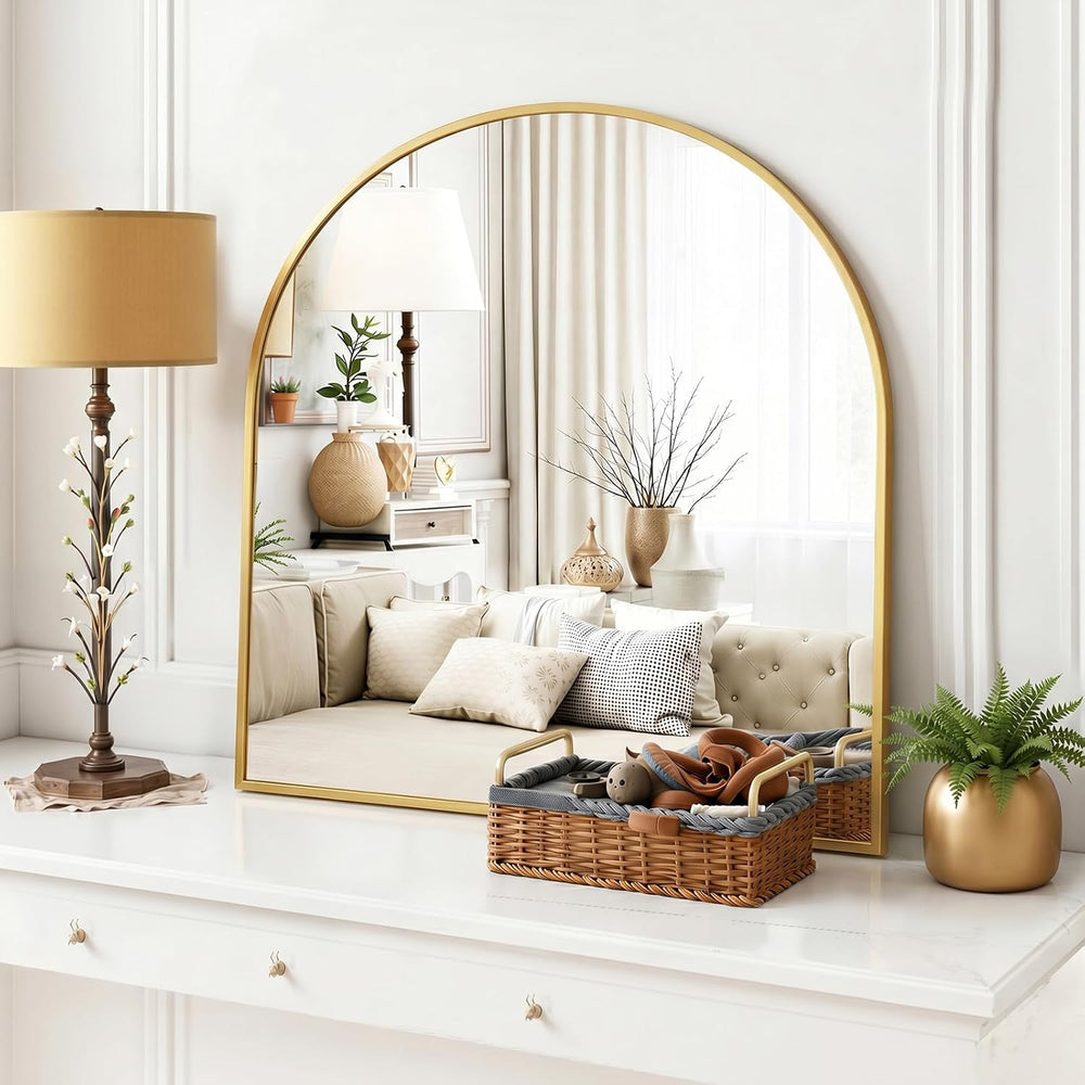 Arched Wall Mirror 32x31 Inch Gold Bathroom Vanity Mirror with Metal Frame