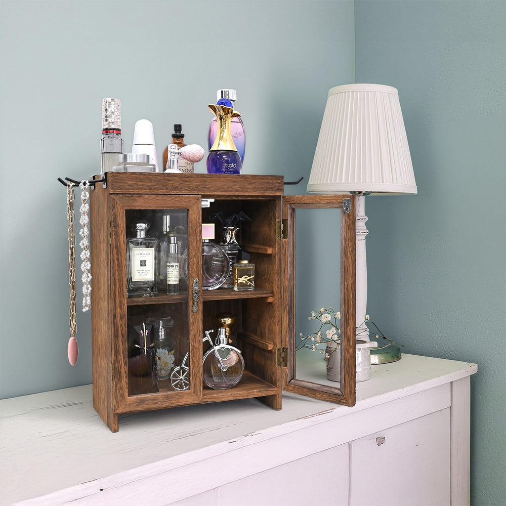 Ikee Design Wooden Storage Cabinet with Glass Door & Adjustable Shelves