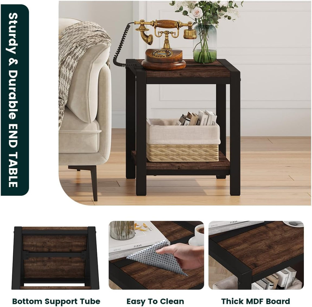 BON AUGURE Square End Table Living Room Set of 2, Side Table, Rustic Oak