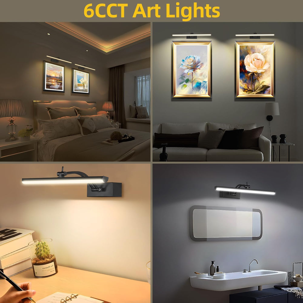6CCT 16" Rechargeable Picture Lights for Wall with Remote, 4 Pack Black