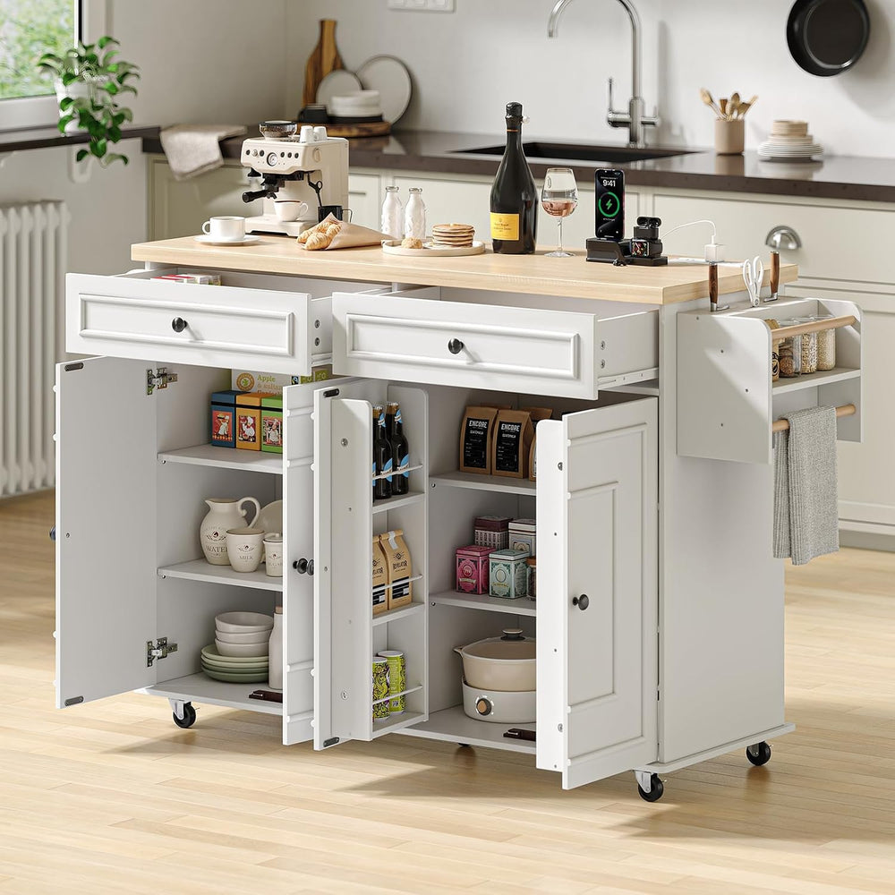 ComfyCorner 58" Rolling Kitchen Islands, Mobile Storage Kitchen Cart White
